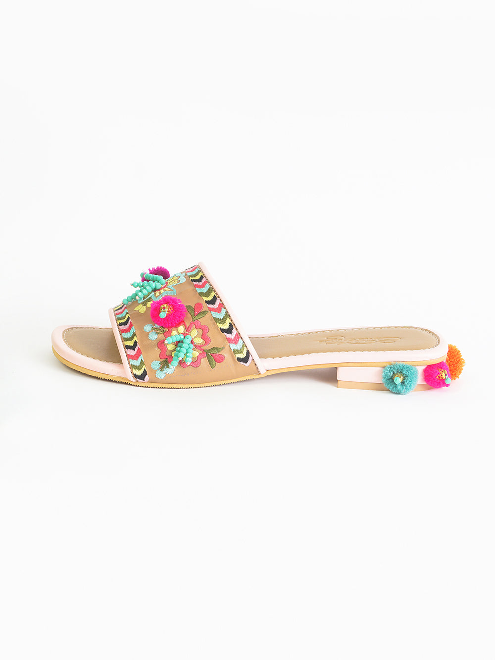 Multicolor Pom Pom Leather Flats