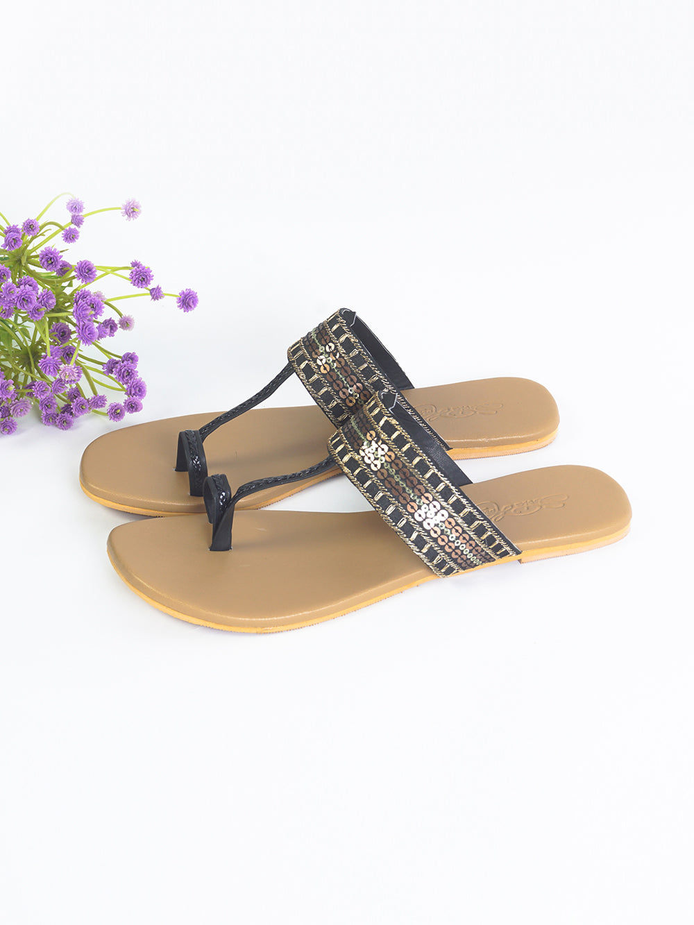 Black and Gold leather Flats