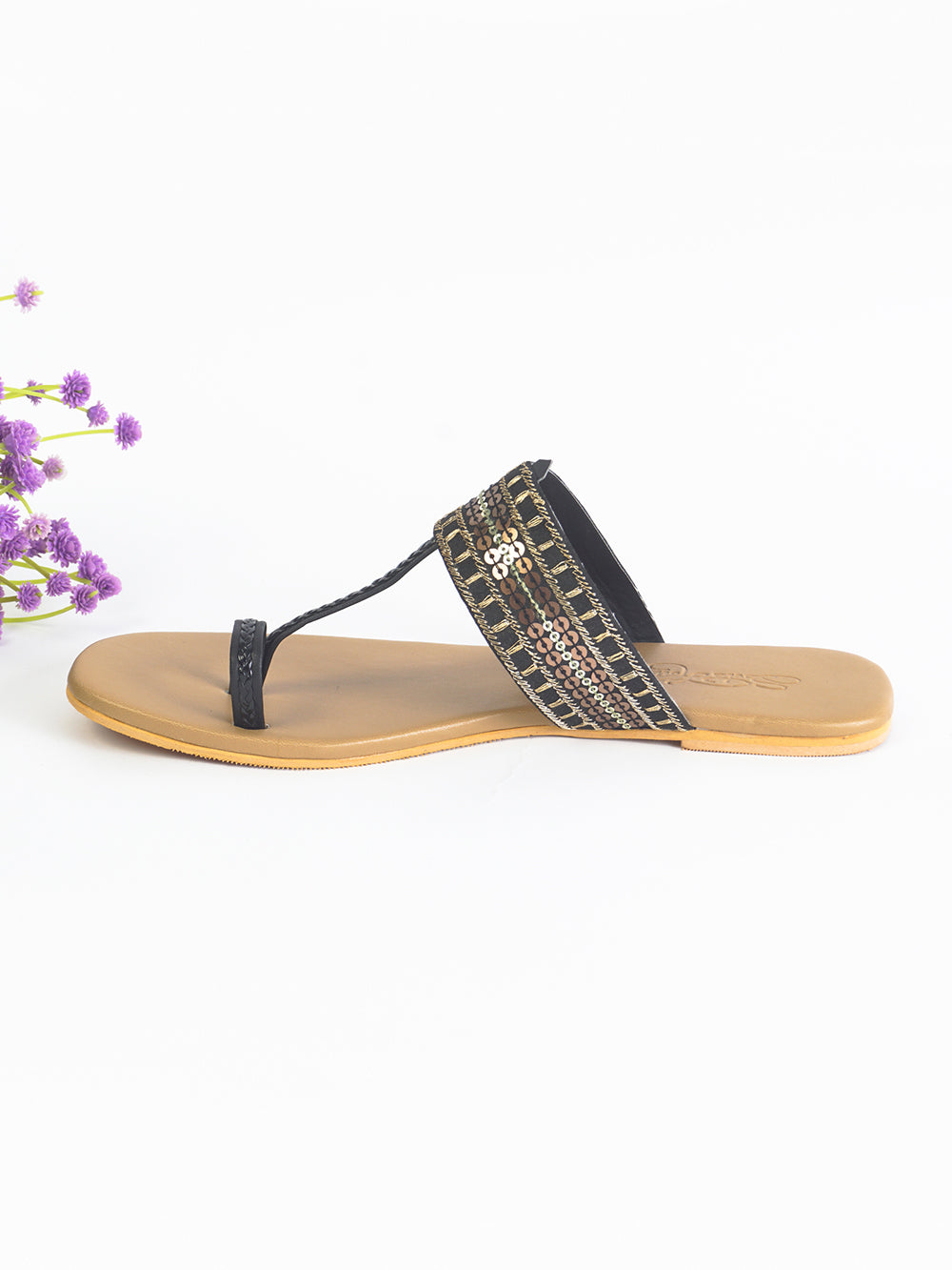 Black and Gold leather Flats