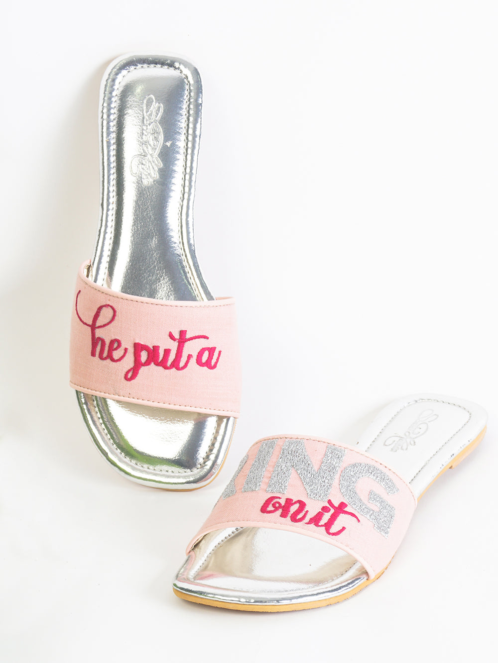 Silver & Pink leather Flats