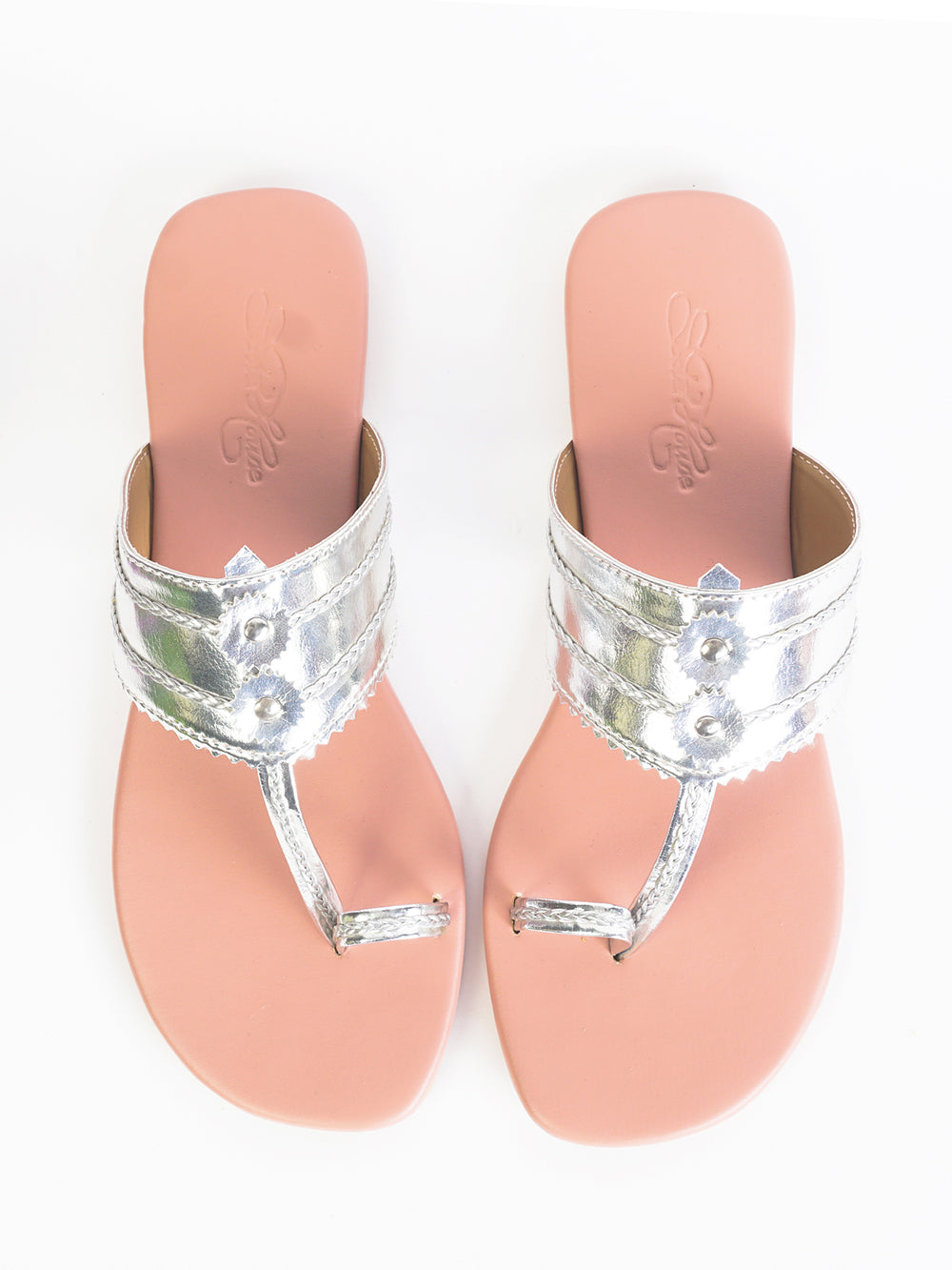 Silver & Nude Pink leather Flats