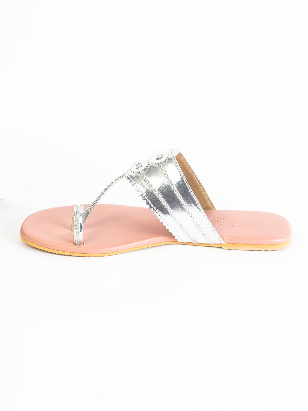 Silver & Nude Pink leather Flats