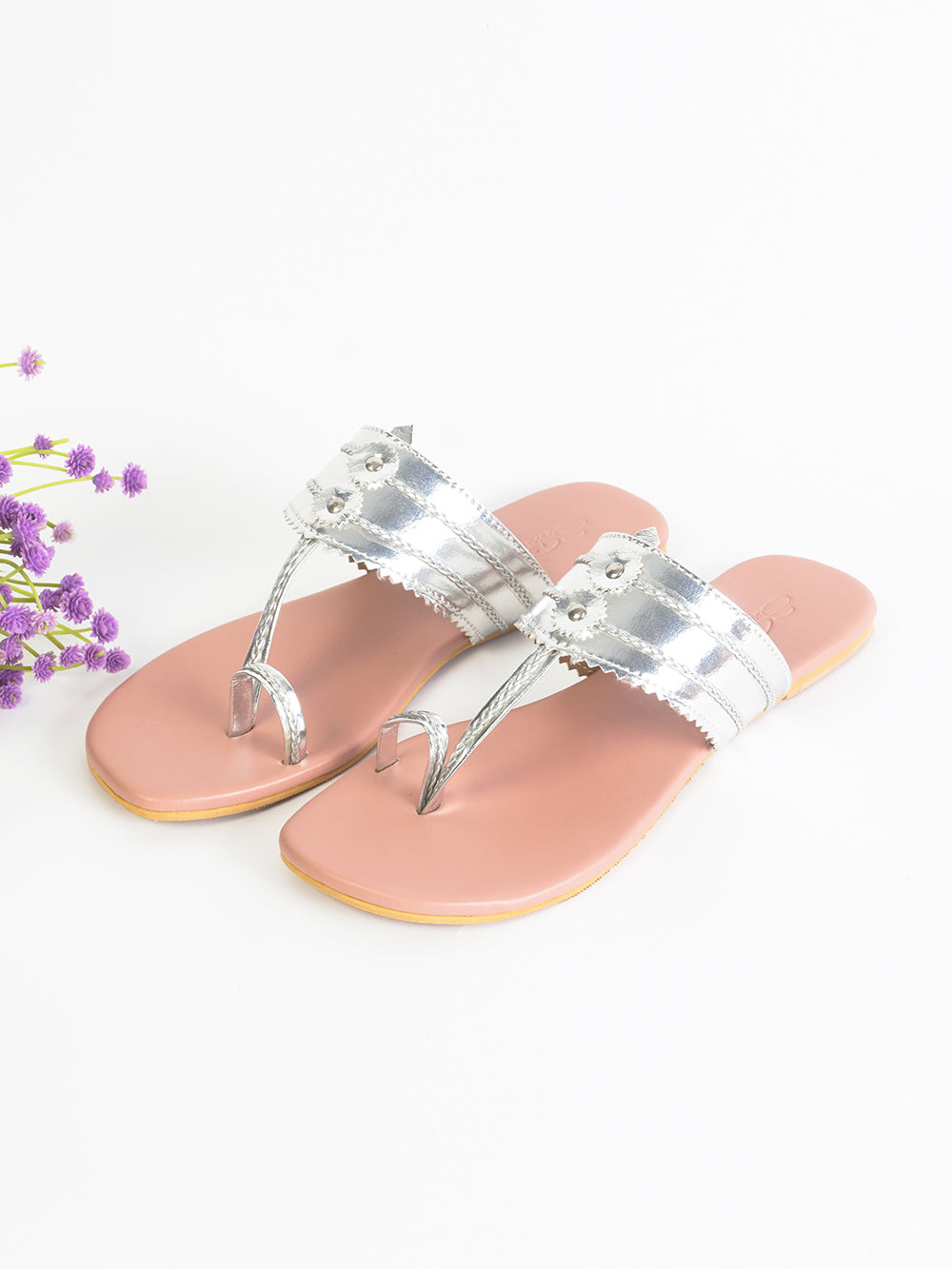 Silver & Nude Pink leather Flats