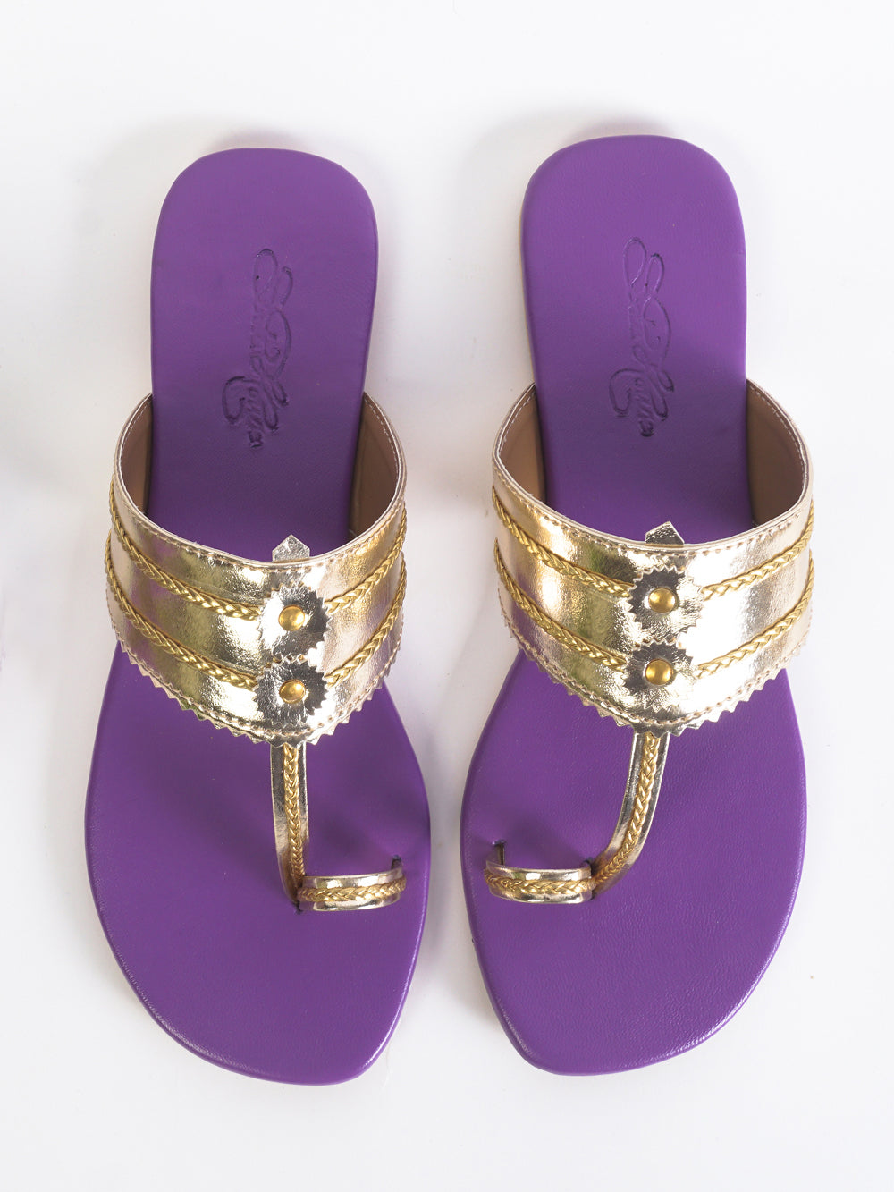 Light Gold Purple Kolapuri Vegan Leather Flats