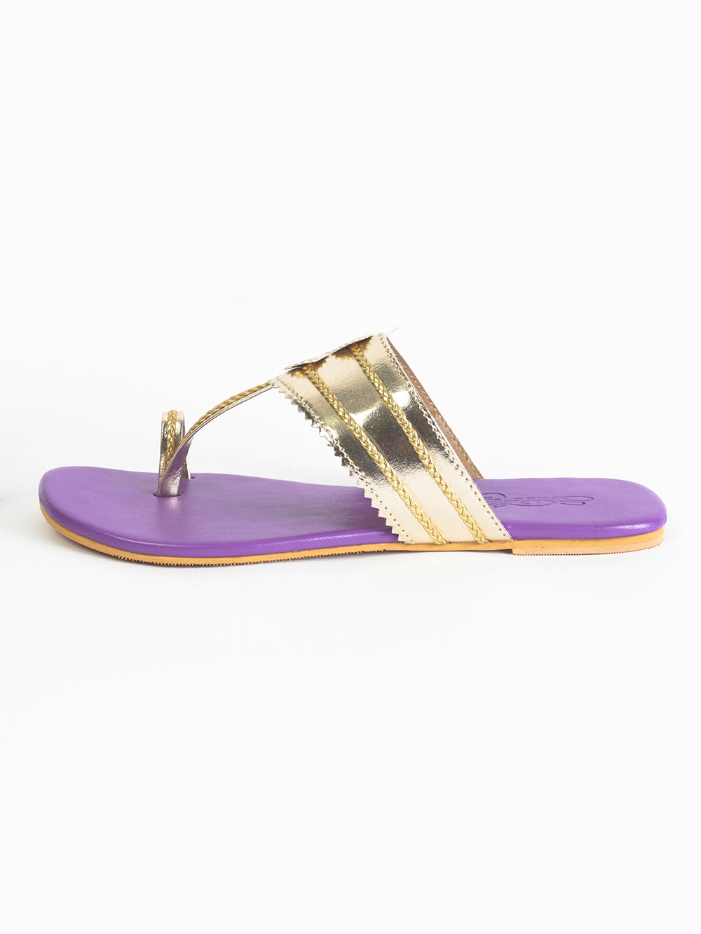 Light Gold Purple Kolapuri Vegan Leather Flats