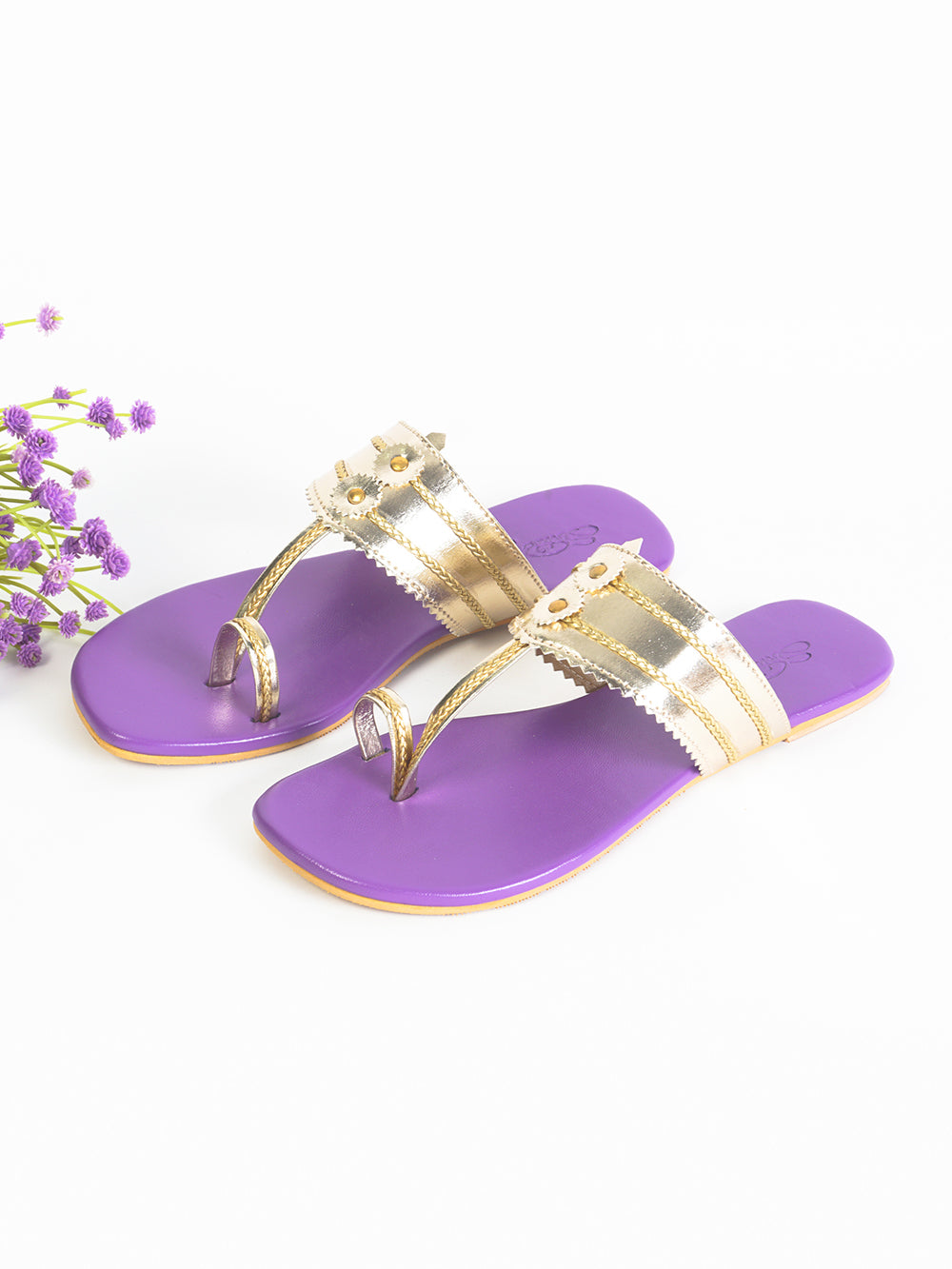 Light Gold Purple Kolapuri Vegan Leather Flats