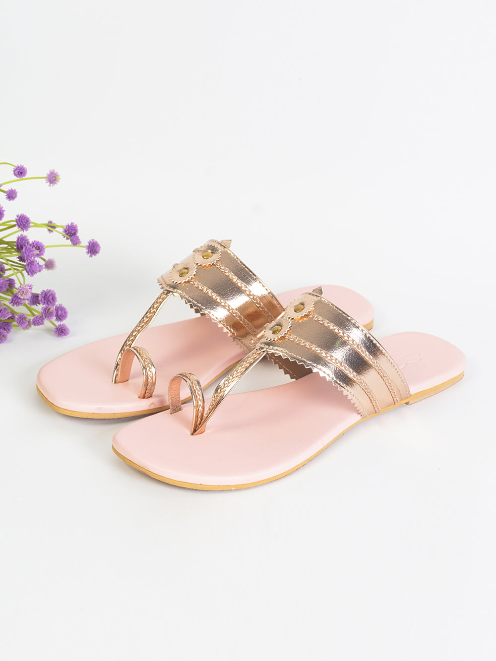 Rose Gold Kolapuri leather Flats