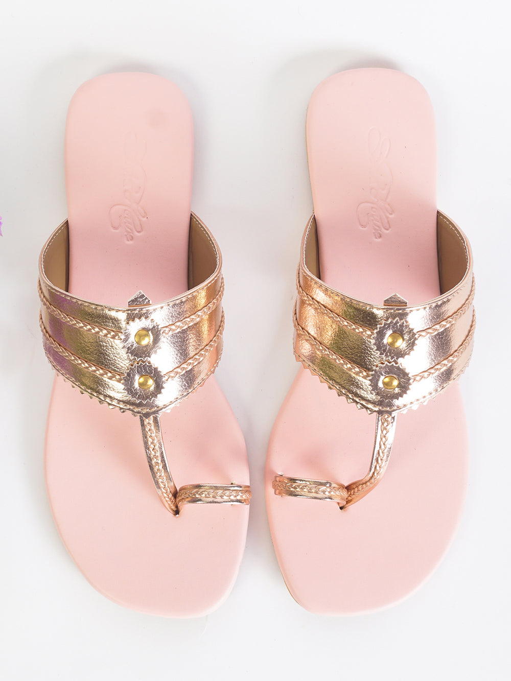 Rose Gold Kolapuri leather Flats