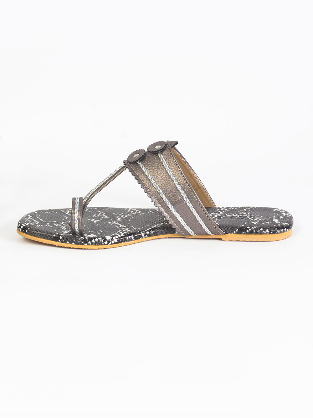 Dark Grey Snake Skin Style Kolapuri Vegan Leather Flats