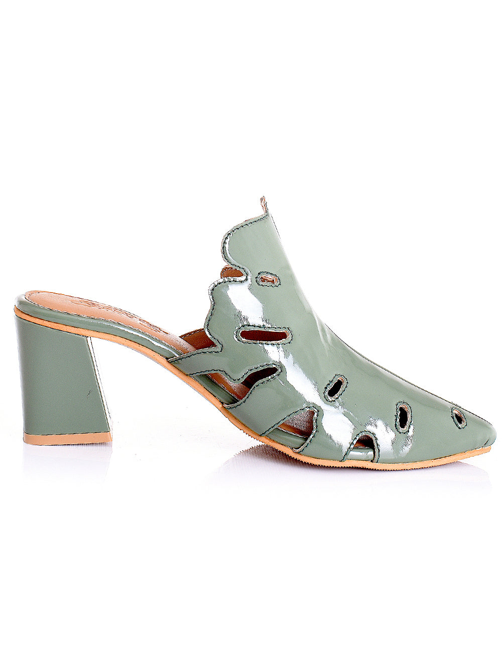 Olive Green leather Block Heel