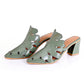 Olive Green leather Block Heel