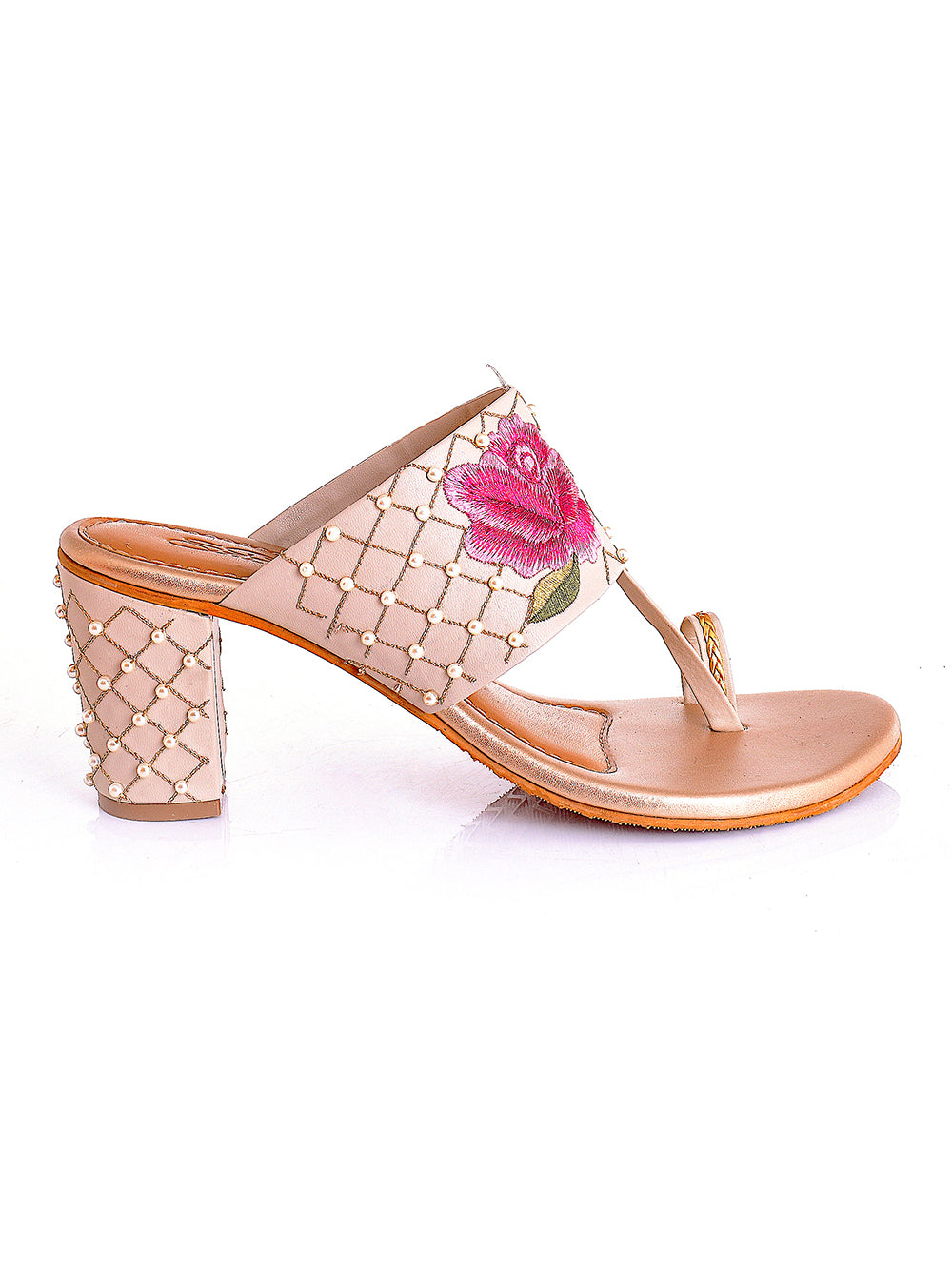 Pink & Crème leather Block Heel