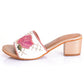 Beige Embroidered Vegan Leather Block Heel