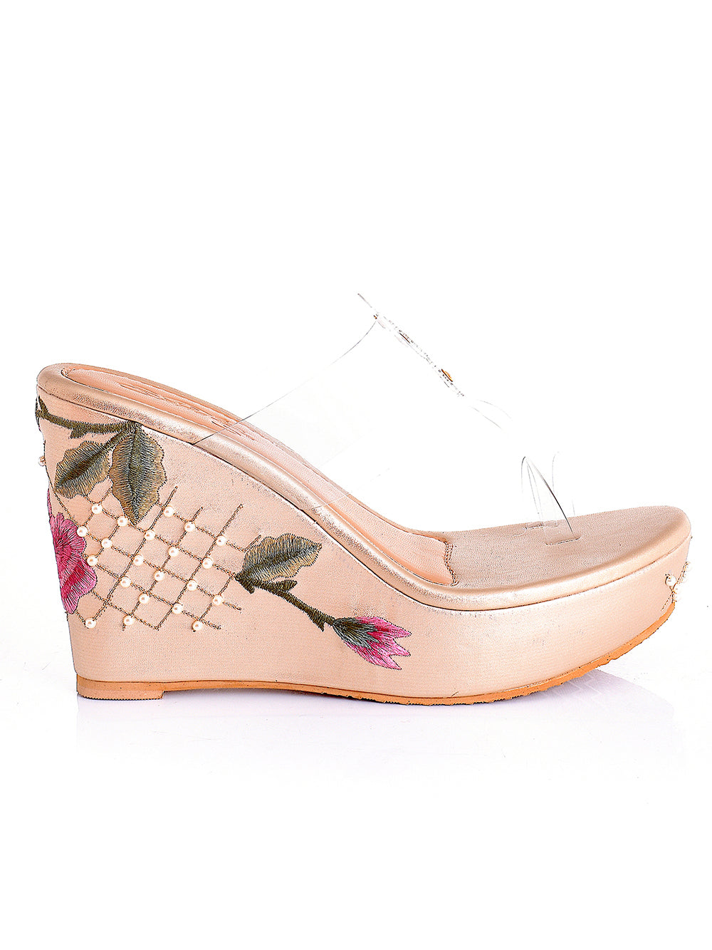 Gold Pink Vegan Leather Wedges