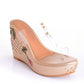 Gold Pink Vegan Leather Wedges