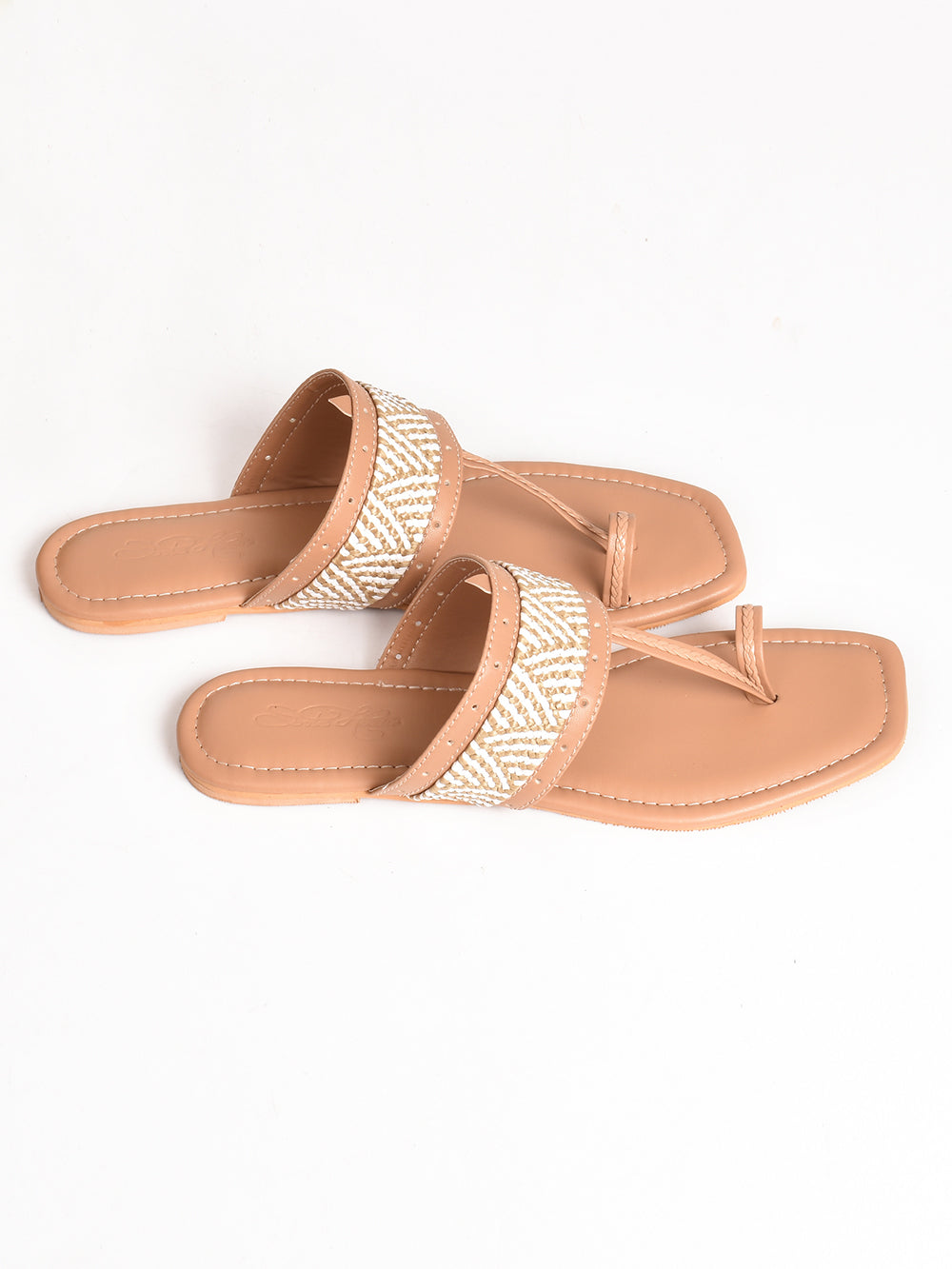 Nude Leather Kolhapuri Flats