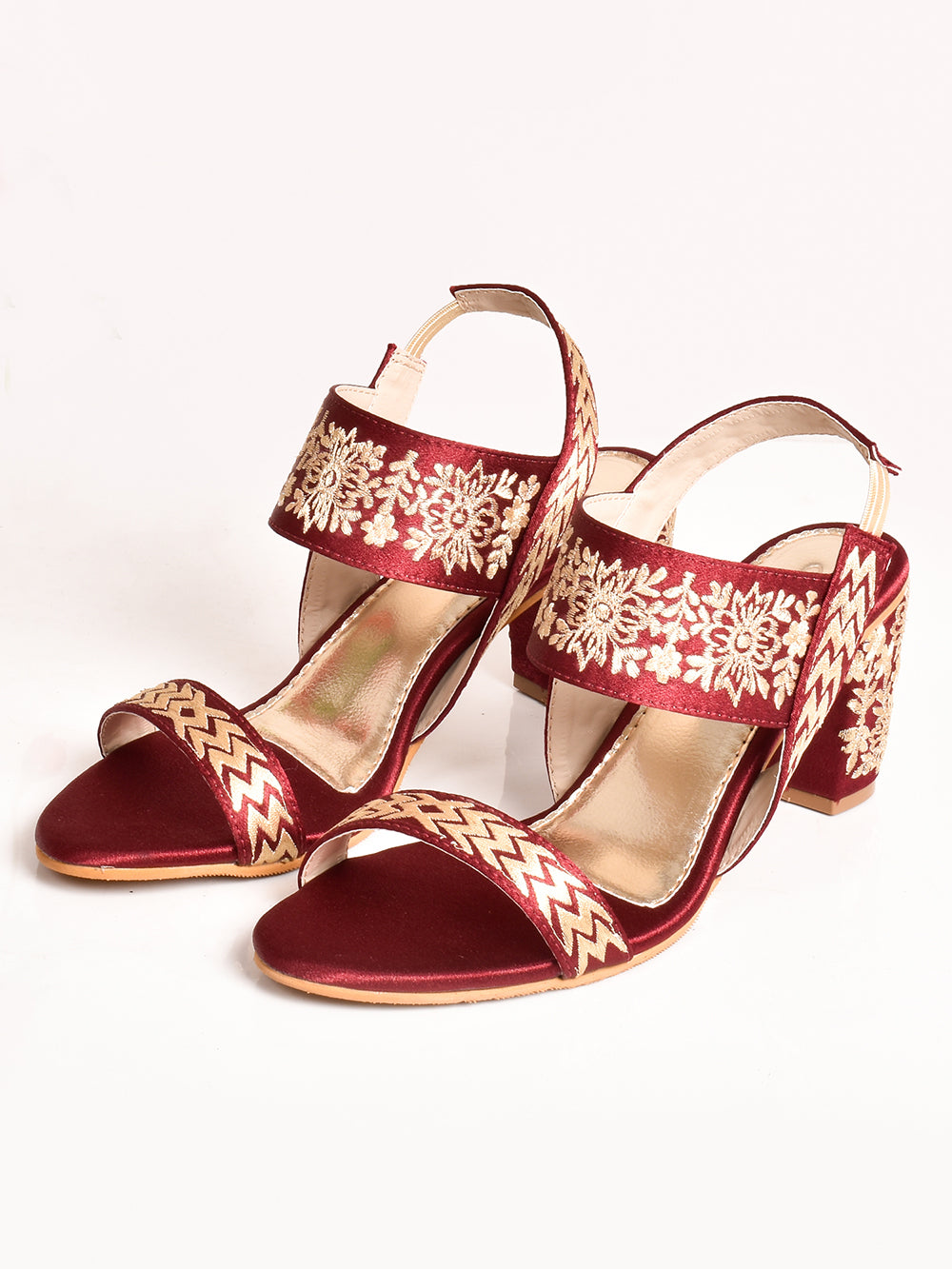 Maroon Vegan Leather Block Heels