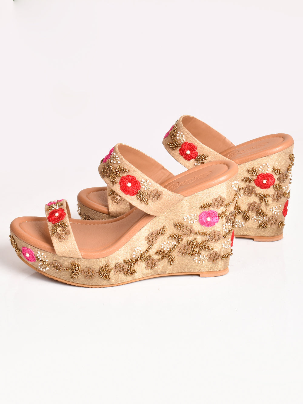 Nude Flower Bloom Vegan Leather Wedges