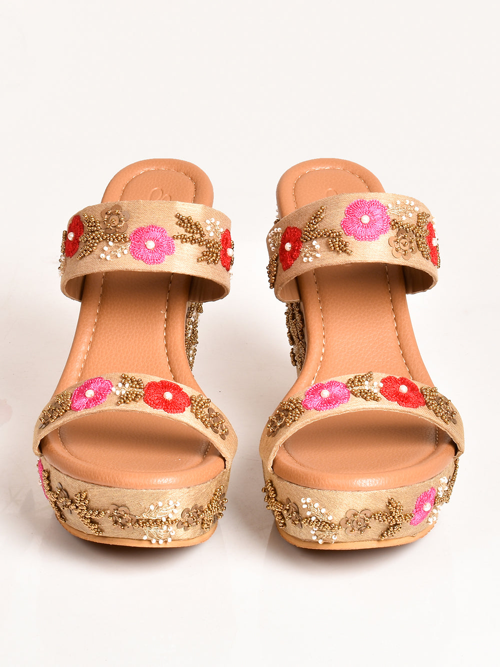 Nude Flower Bloom Vegan Leather Wedges