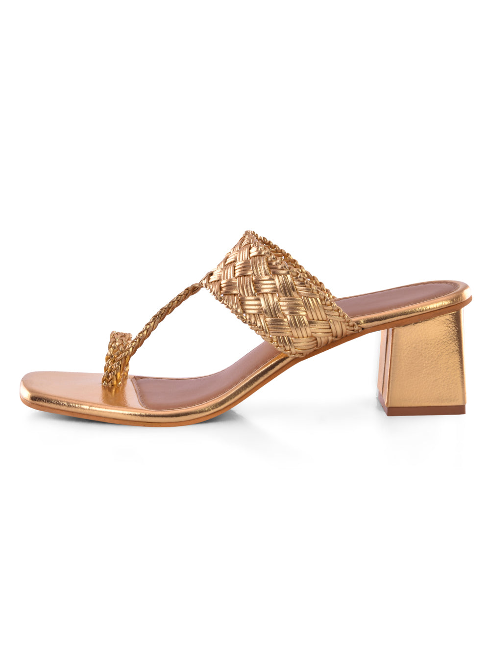 Golden Vegan Leather Block Heels