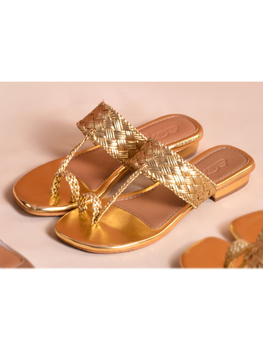 Golden Vegan Leather Flats