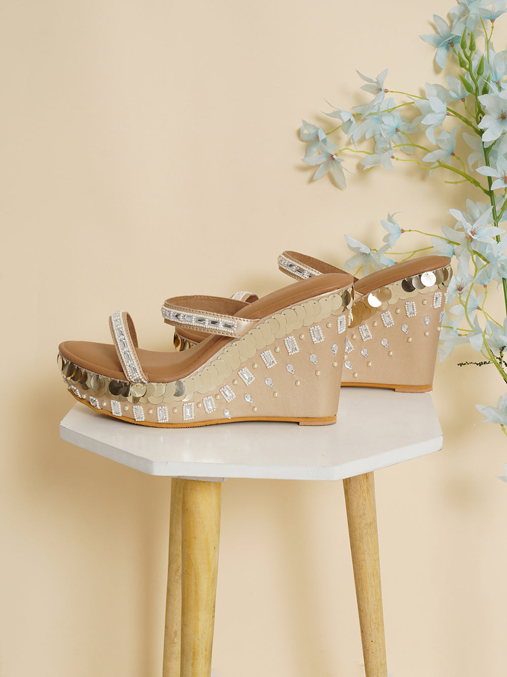 Golden Vegan Leather Wedges