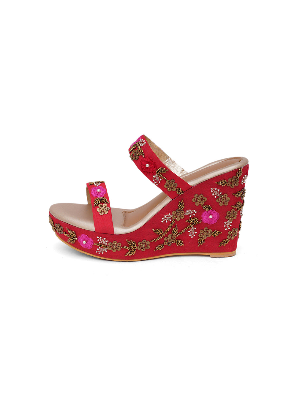 Red Vegan Leather Wedges