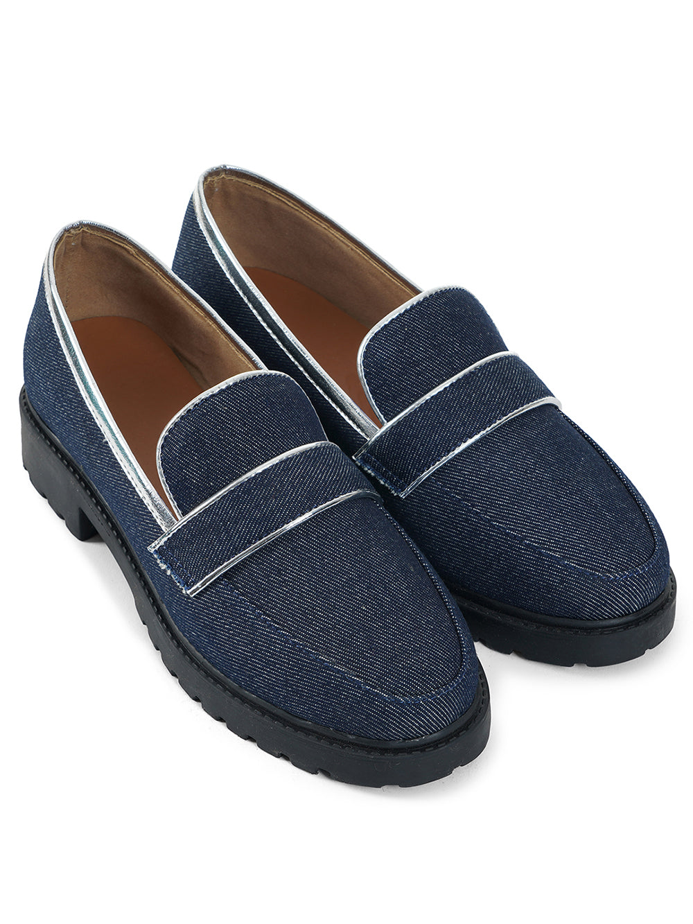 Denim Vegan Leather Loafers