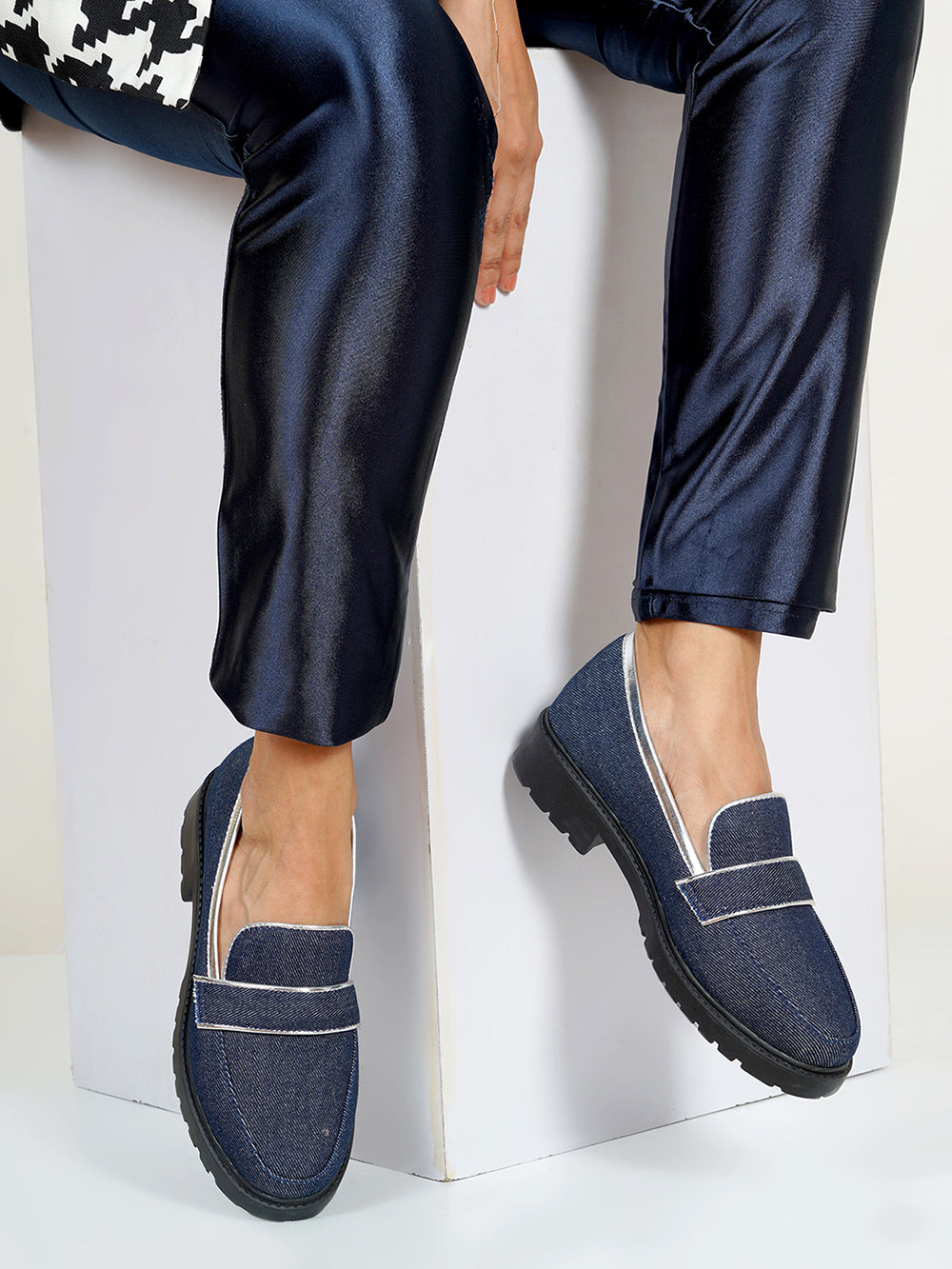 Denim Vegan Leather Loafers