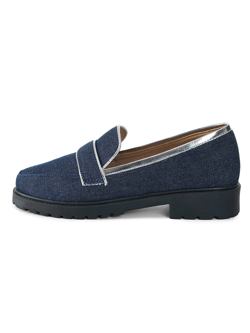 Denim Vegan Leather Loafers