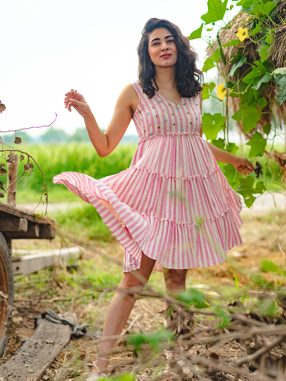 Pink & White handwoven Kala Cotton Dress