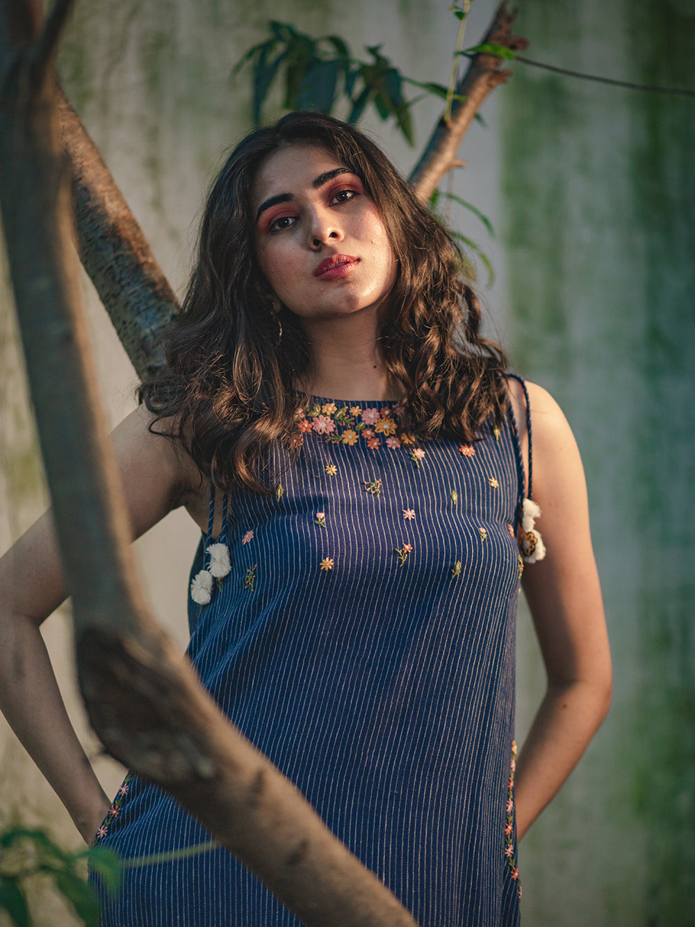 Blue Hand Embroidered Kala Cotton Dress