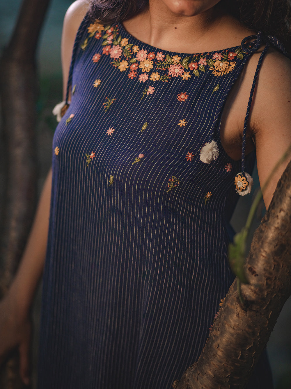 Blue Hand Embroidered Kala Cotton Dress