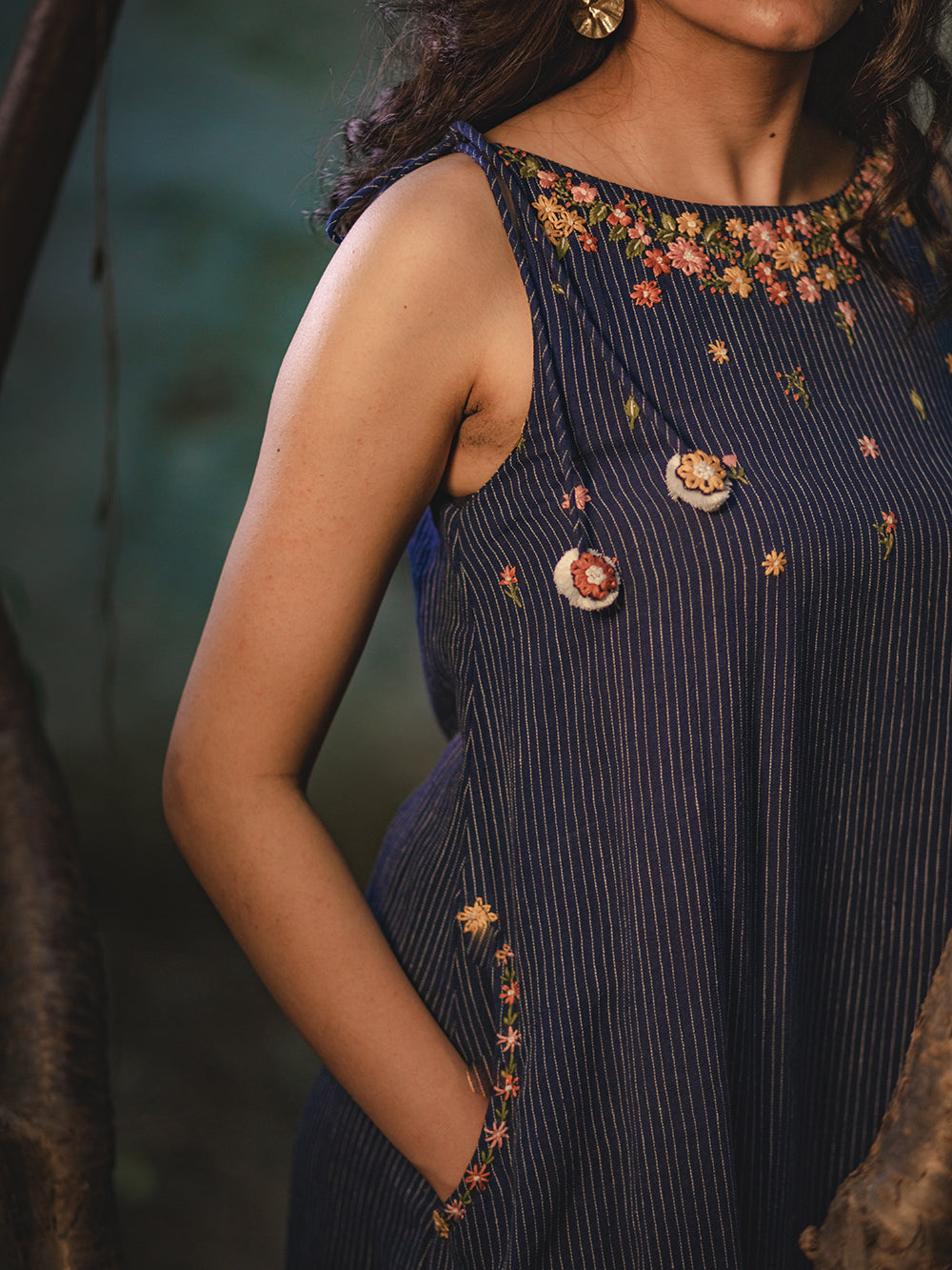 Blue Hand Embroidered Kala Cotton Dress