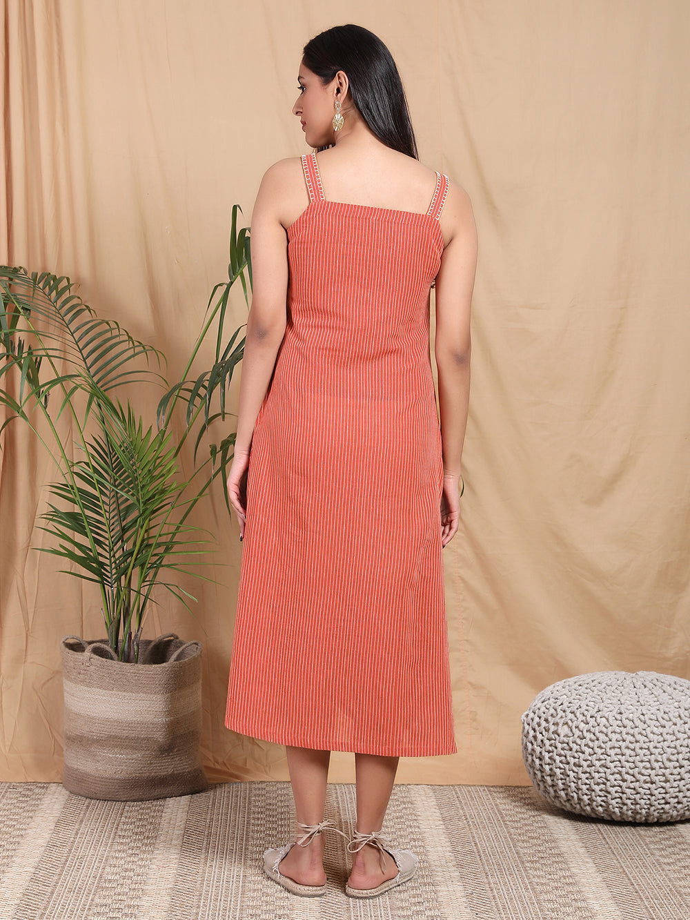 Orange Hand Embroidered Kala Cotton Dress