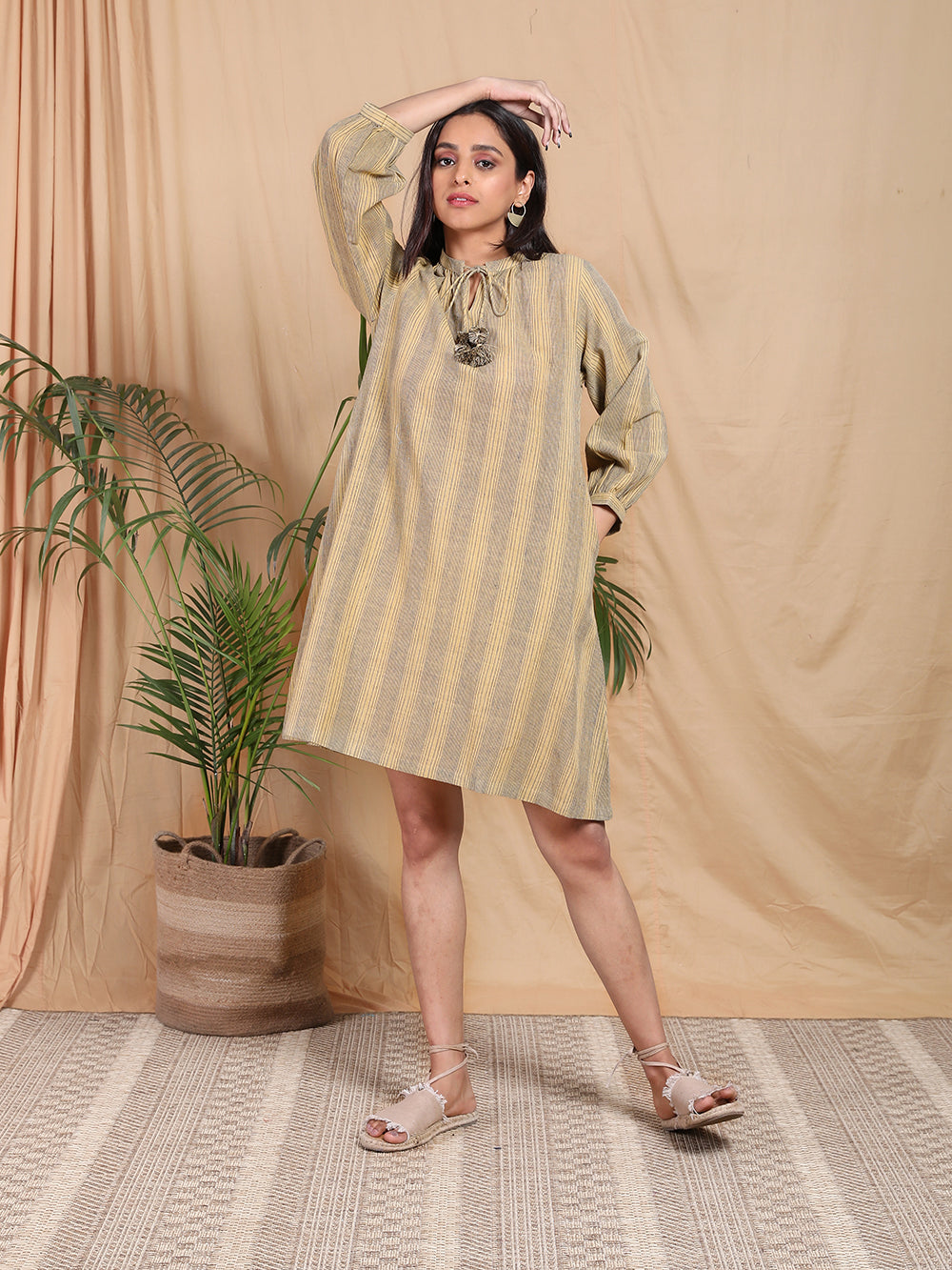 Beige Navy Kala Cotton Shirt