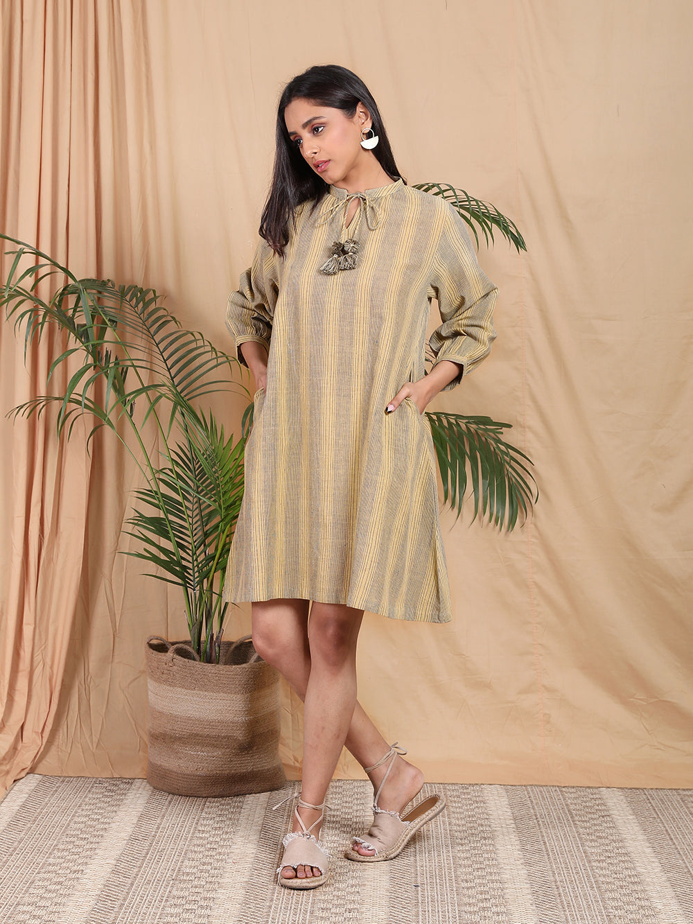 Beige Navy Kala Cotton Shirt