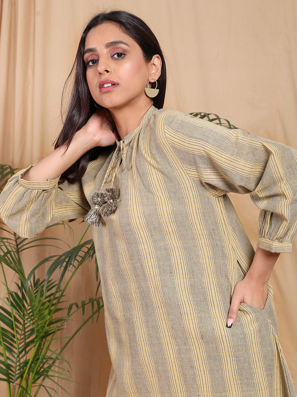 Beige Navy Kala Cotton Shirt