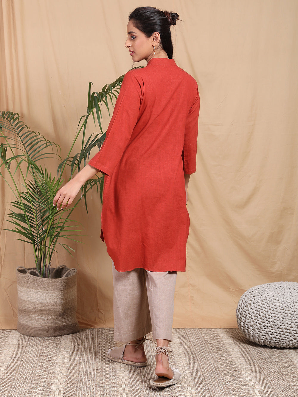 Red Cotton Hand embroidered kurta