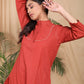 Red Cotton Hand embroidered kurta