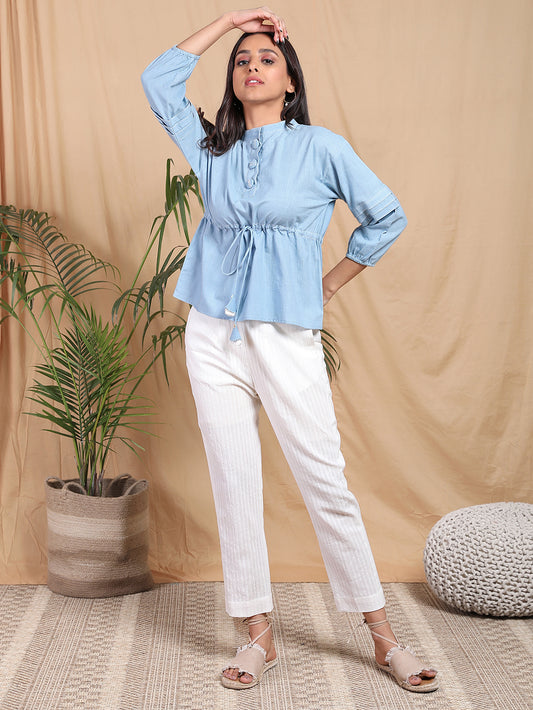 Blue Handwoven Khadi Top