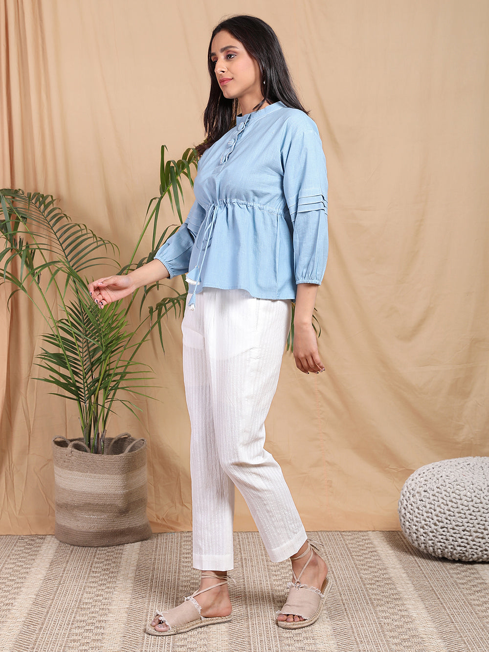 Blue Handwoven Khadi Top