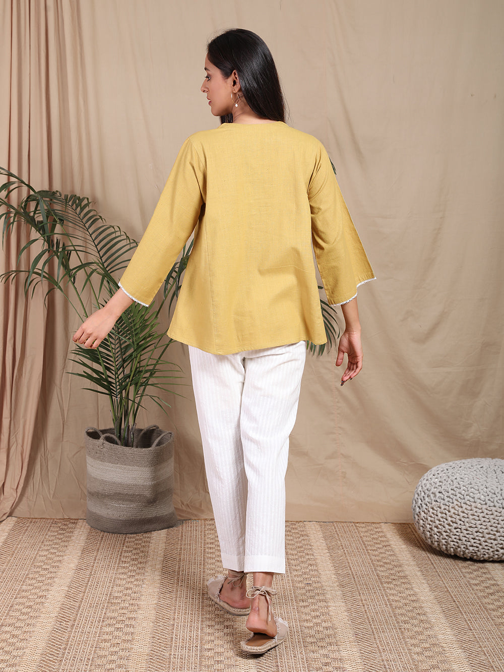 Mustard Hand woven Cotton Kurta