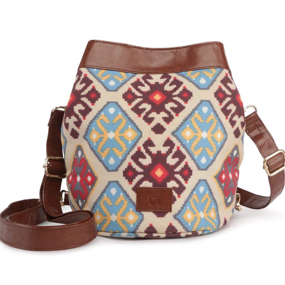 Multicolor canvas bucket bag