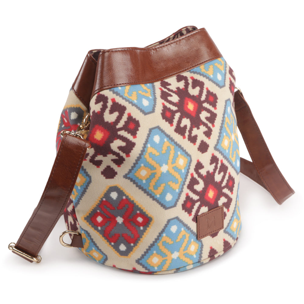 Multicolor canvas bucket bag