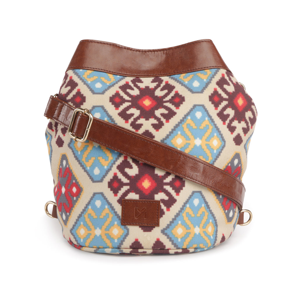 Multicolor canvas bucket bag