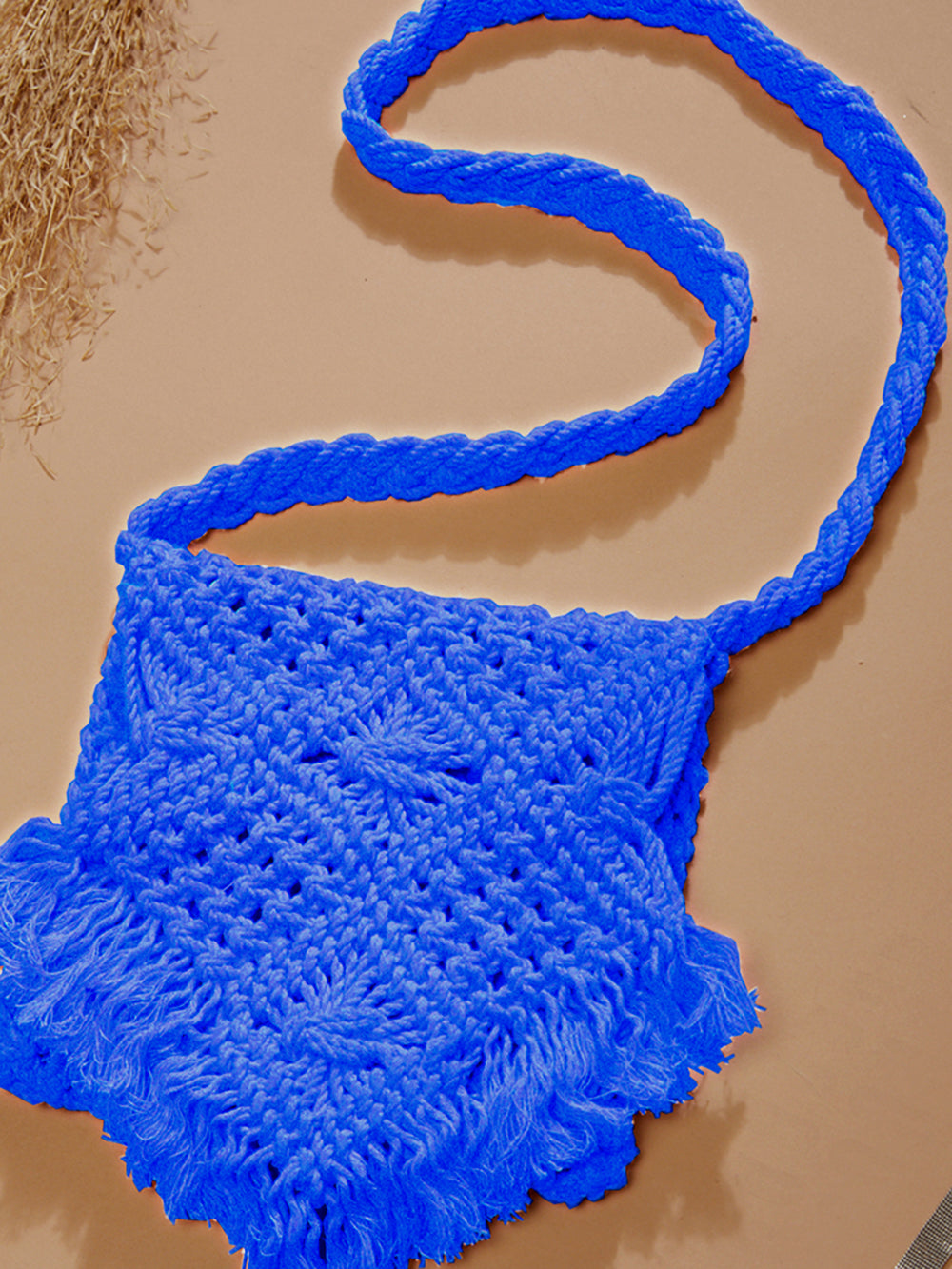 Blue Macrame Yarn Sling bag