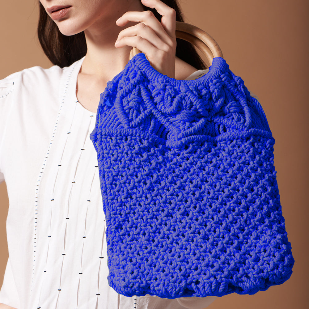 Blue Macrame Yarn Tote bag