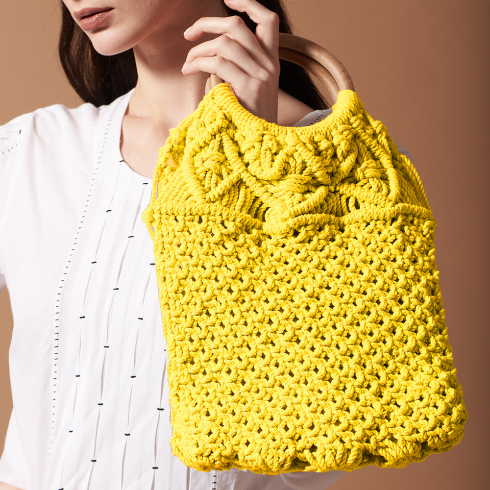 Yellow Macrame Yarn Tote bag