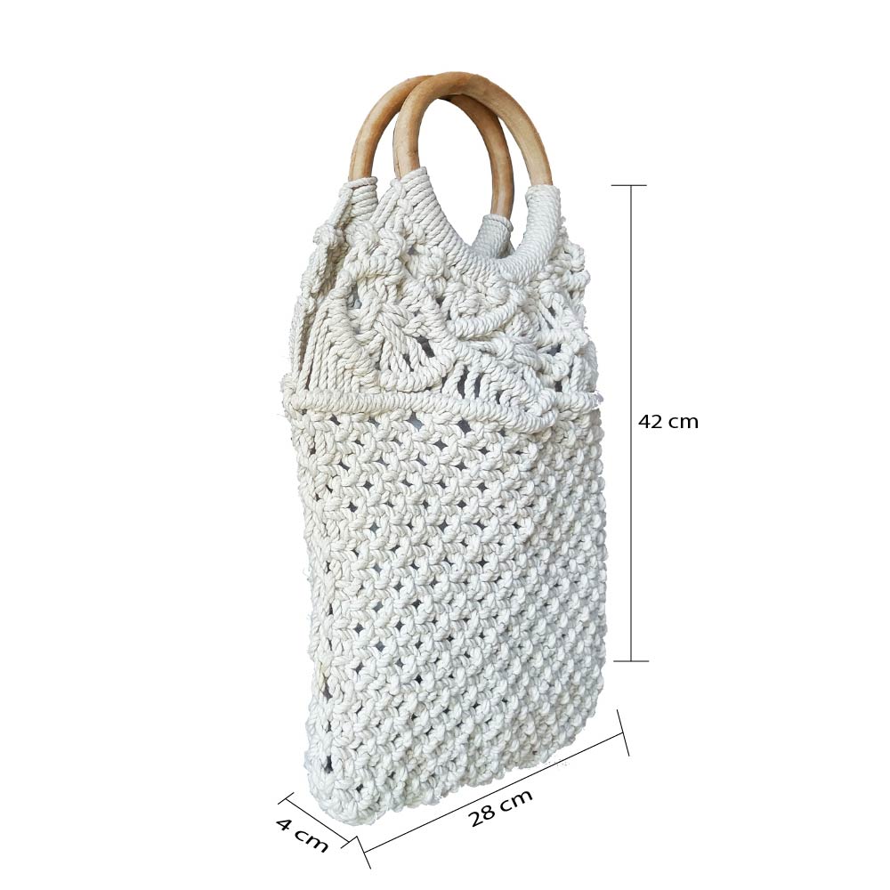 White Macrame Yarn Tote bag